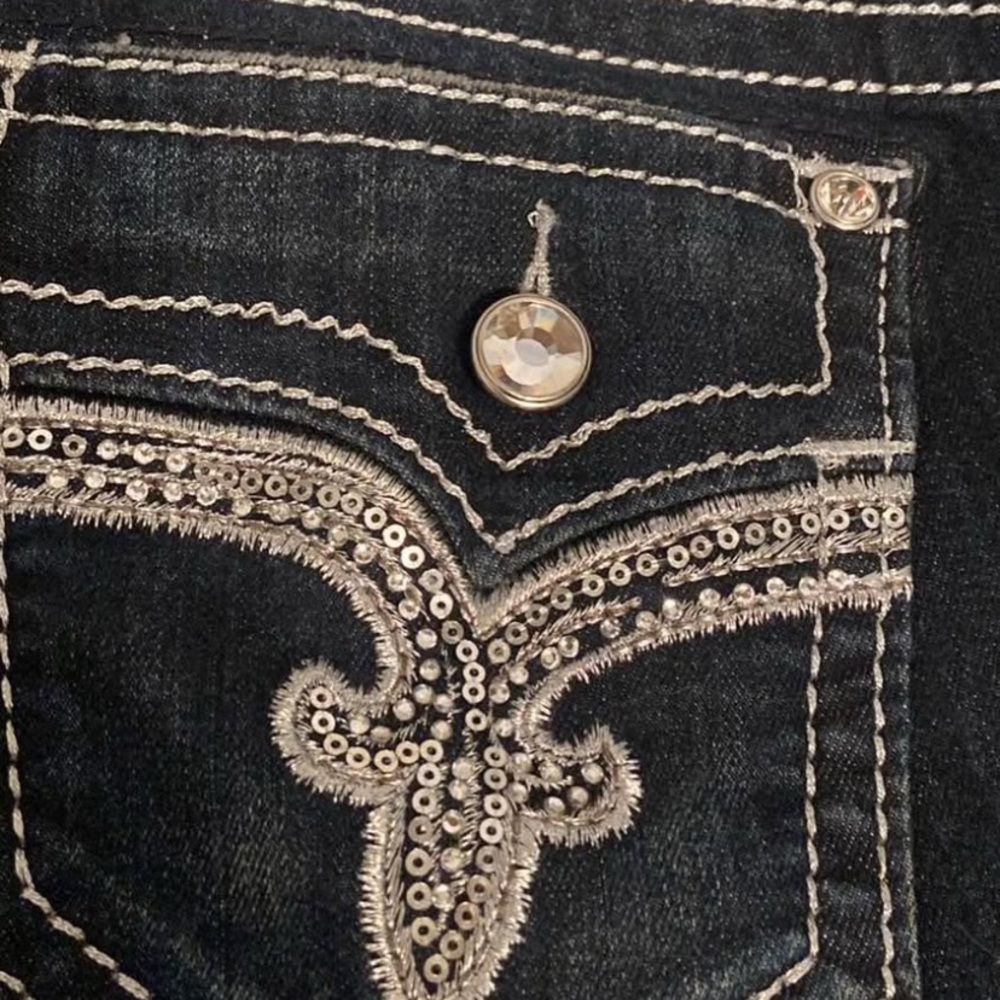 Rock Revival Dark Blue Boot Cut Jeans with Silver Accents